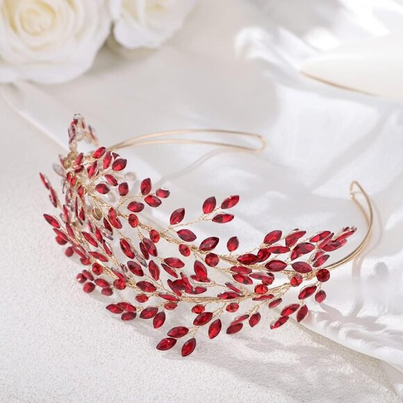 Wedding Tiara Headband for Women Crystal Handmade Queen Leaf Bridal Headband Hea - Picture 3 of 5